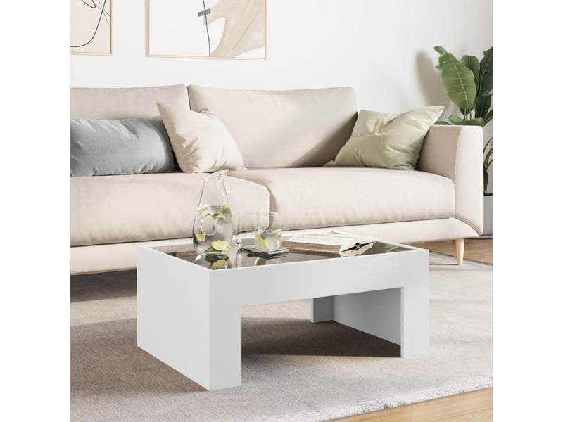  Table basse - table de salon - table à thé avec led infini blanc 70x50x30 cm  - Conforama D
