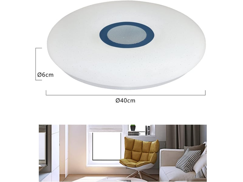  Plafonnier led 36 w à changement de couleur – effet ciel étoilé et musique | lampe de plafond avec télécommande et haut-parleur bluetooth – ø 40 cm  - Conforama C