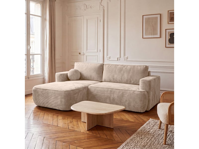 Canapé d'angle moon mini avec fonction couchage, tissu flow, gauche, beige (02) - Conforama B