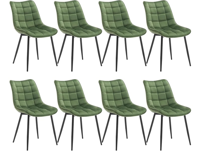  8 x chaises de salle à manger, chaise de cuisine, siège en velours, pieds en métal, vert  - Conforama A