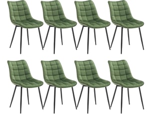 8 x chaises de salle à manger, chaise de cuisine, siège en velours, pieds en métal, vert