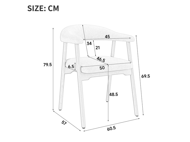  Lot de 2 chaises de salle à manger en bois massif tissu bouclette beige  - Conforama D