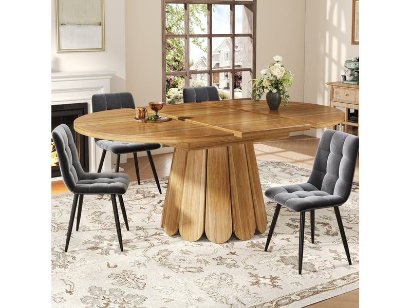  Table à manger ronde, ø 118-158 cm, extensible h, repas, pratique, plateau mdf et bois, piètement métal, coloris marron  - Conforama D