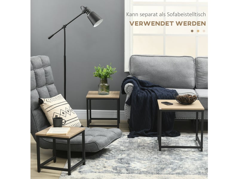 Tables basses gigognes lot de 3 avec pieds réglables, cadre en acier noir, décor bois naturel pour salon 45 × 45 × 44 cm - Conforama E