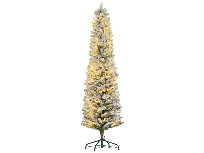  Sapin de noël 180 cm, guirlande lumineuse led, éclairage artificiel, ignifugé, base en métal, vert  - Conforama A