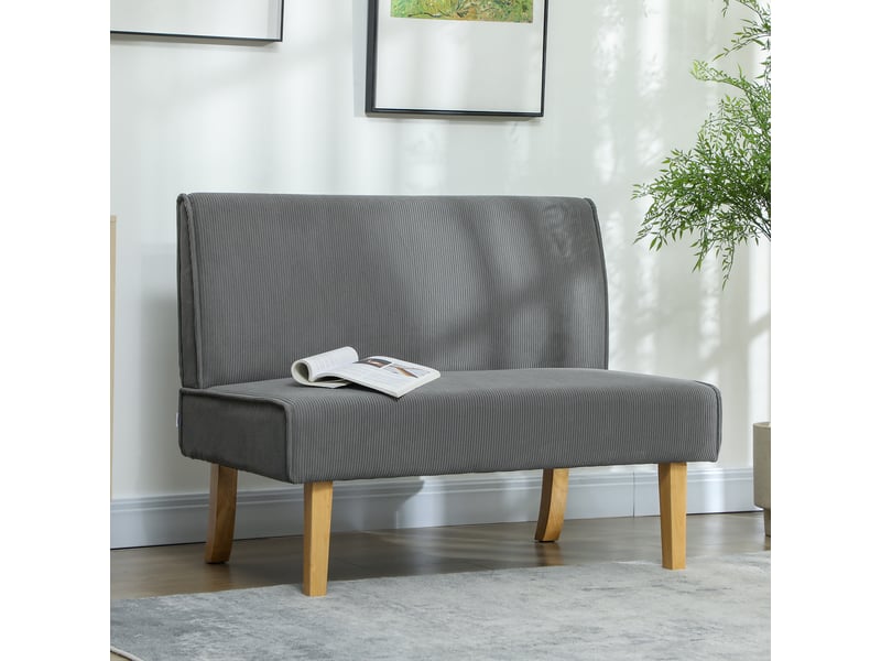 Canapé droit 2 places 110x62x85cm sans accoudoirs | style scandinave velours côtelé et pieds bois | structure bois massif charge 240kg - gris - Conforama B