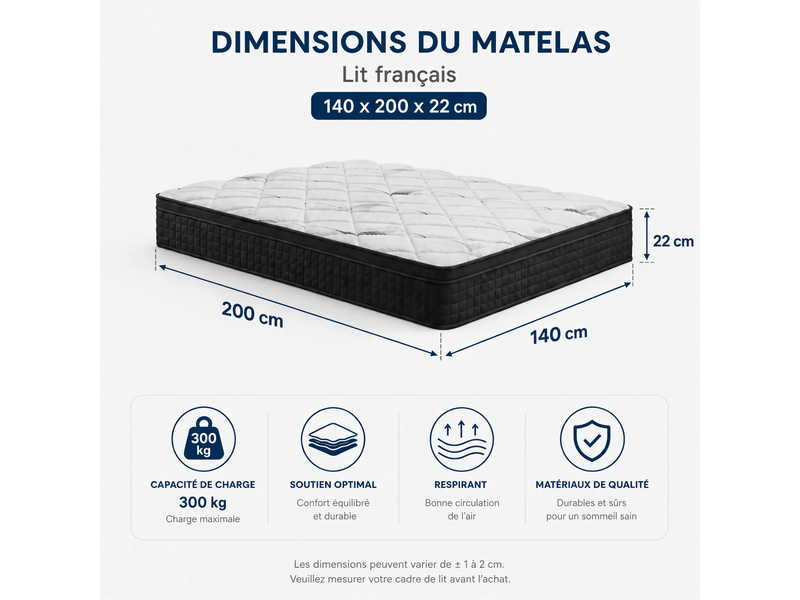  Matelas 140x200 | epaisseur 22cm | haute densité | matelas 2 personnes Confort Idéal pour Vos Nuits - Conforama C