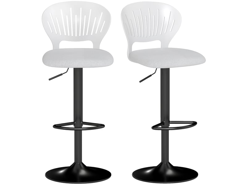  Lot de 2 tabourets de bar pivotants à 360°, hauteur réglable de 84 à 105 cm, dossier creux, repose-pieds, blanc  - Conforama A
