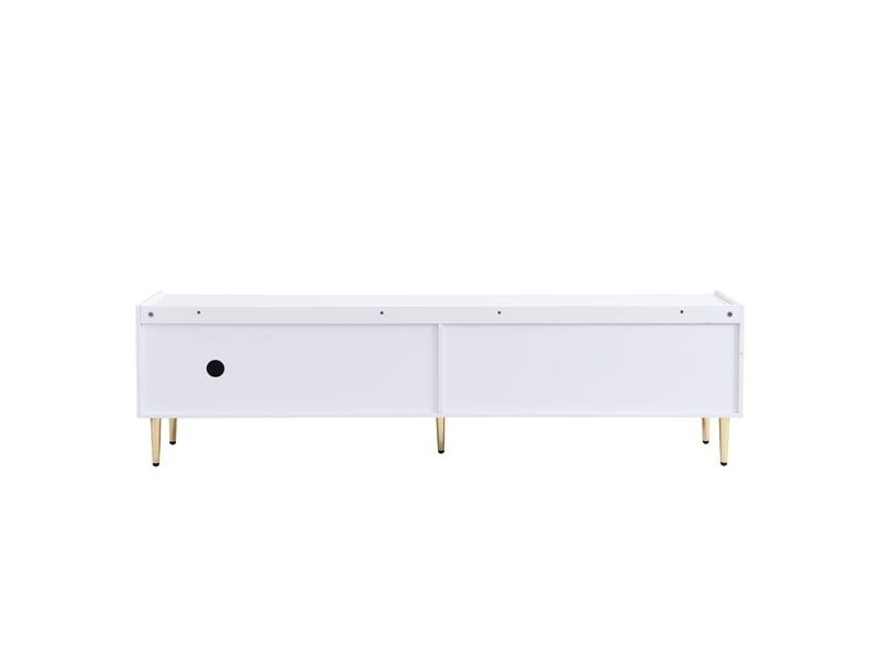  Meuble tv blanc avec porte structurée 3d, poignées et pieds dorés, 170 x 35 x 47,5 cm  - Conforama E