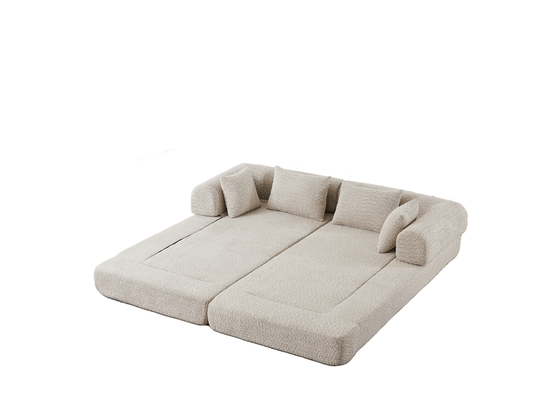 Canapé 2 places 4-en-1 en chenille beige avec 4 coussins  - Conforama D
