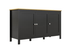 Buffet de rangement, 3 portes, 2 étagères réglables, plateau aspect bois clair, 120x40x70 cm, noir