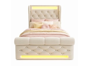 Lit coffre 90x200 cm ULQENI   coloris beige