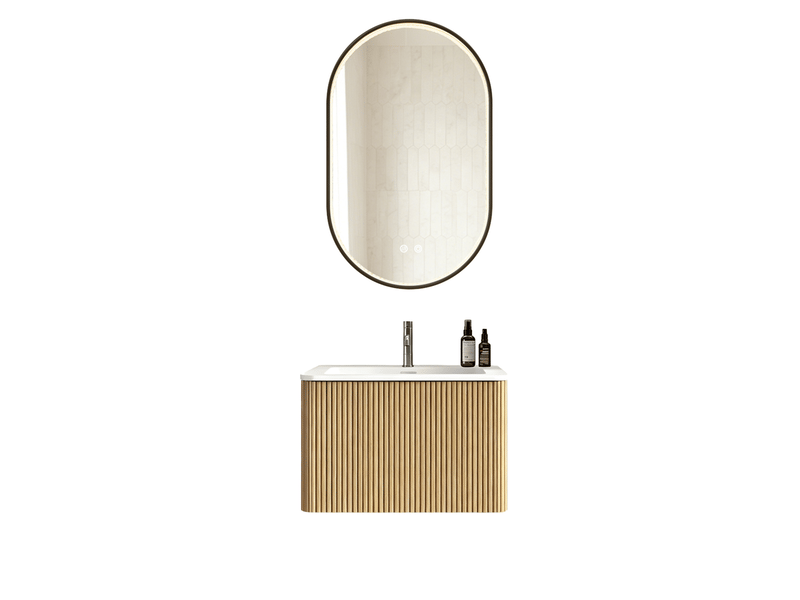 Meuble sous vasque suspendu 1 tiroir, miroir led réglable antibuée, salle de bain, mdf chêne 61 × 46,5 × 37 cm - Conforama A