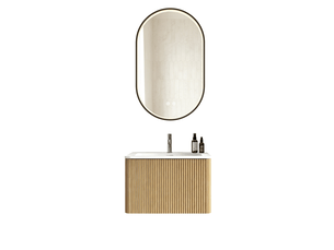 Meuble sous vasque suspendu 1 tiroir, miroir led réglable antibuée, salle de bain, mdf chêne 61 × 46,5 × 37 cm