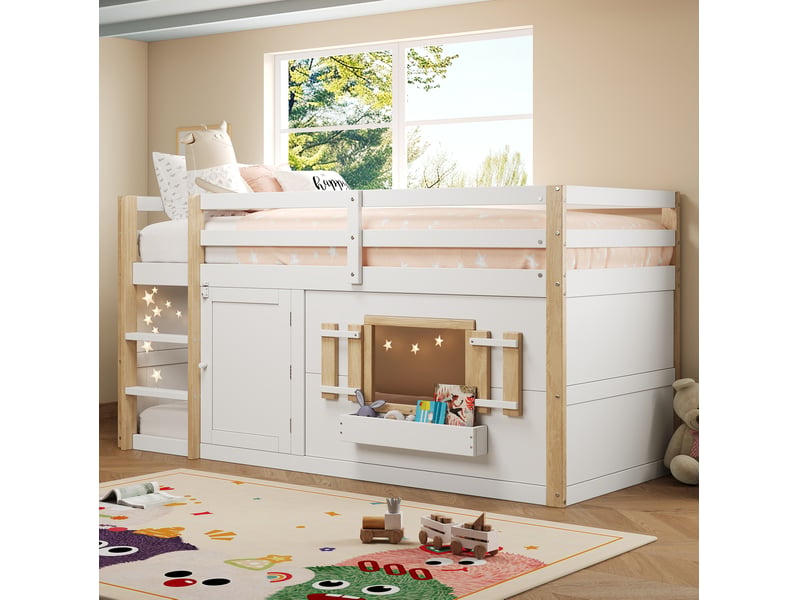 Lit mezzanine enfant 90 x 200 cm blanc en bois massif et mdf - Conforama B