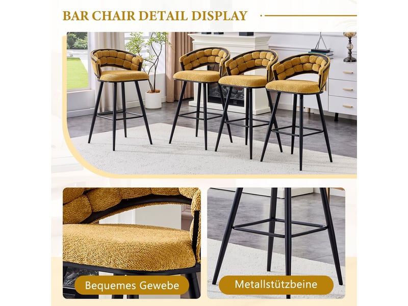  Lot de chaises 4 chaises velours jaune pieds en fer noir style moderne  - Conforama E