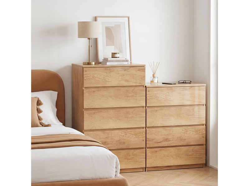  Commode à 4 tiroirs, sans poignées, design minimaliste, 60 x 40 x 80 cm, naturel  - Conforama D