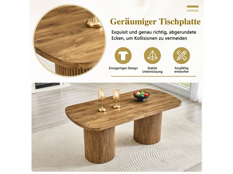  Table à manger ovale 6 à 8 places à piétement cannelé - lpospi - style wabi-sabi en mdf aspect bois - bois  - Conforama E