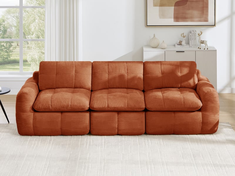  Canapé droit modulable 3 places en chenille orange, 264 cm  - Conforama B