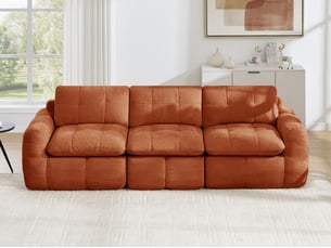 Canapé droit modulable 3 places en chenille orange, 264 cm