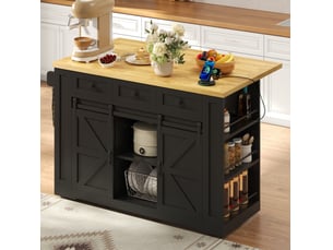 Desserte de cuisine avec 3 tiroirs, plan rabattable, prises usb, roulettes, en mdf naturel, 130 × 50(80) × 87 cm