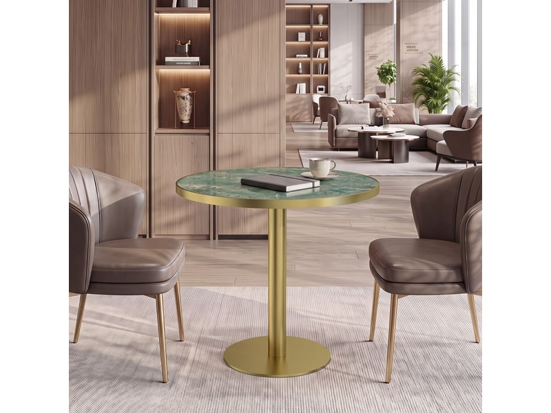  Table à manger 70 cm plateau effet marbre design moderne en pierre frittée résistant aux rayures et à l'abrasion surface déperlante pieds en acier inoxydable usage polyvalent  - Conforama B
