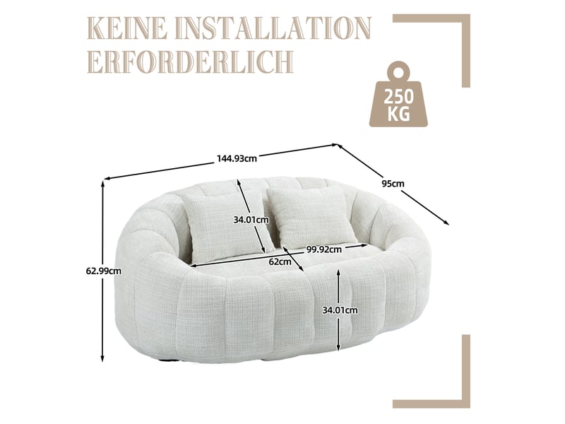 Canapé pouf modenvie 2 places en chenille beige 150 x 95 x 63 cm - Conforama C