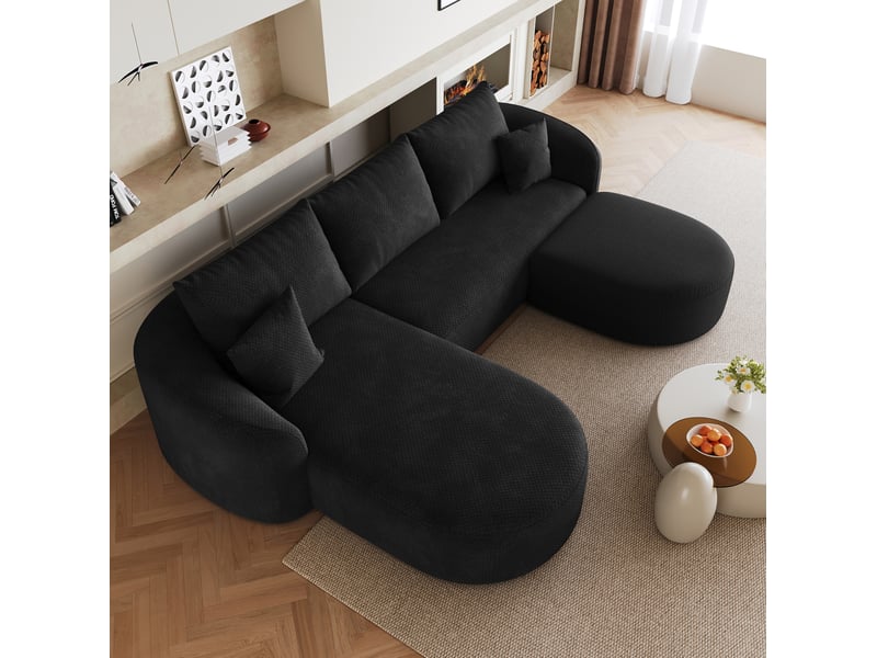 Canapé d'angle en u 5 places en tissu noir, sans montage, design modulaire et confort en mousse - Conforama E