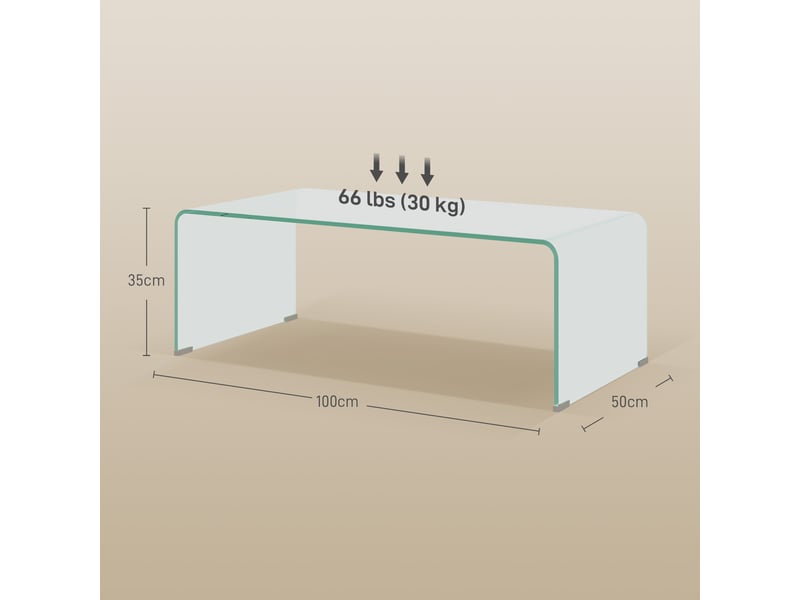  Table basse en verre table de salon rectangulaire design moderne en verre trempé avec bords sûrs arrondis transparent  - Conforama C
