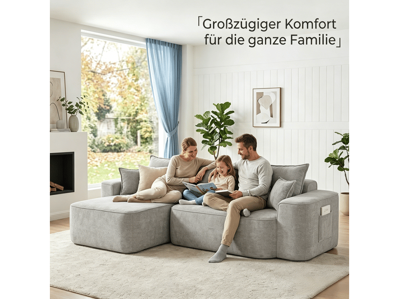 Canapé d'angle, canapé modulable, en chenille, assise profonde, sans montage, style cloud, pour salon, 262 cm - Conforama C