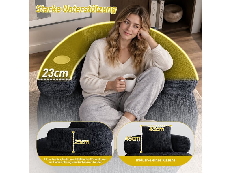  Pouf rond effet chenille noir 100 cm effet chenille avec coussin pour salon et chambre IKSETERA TRADING LTD - Conforama D