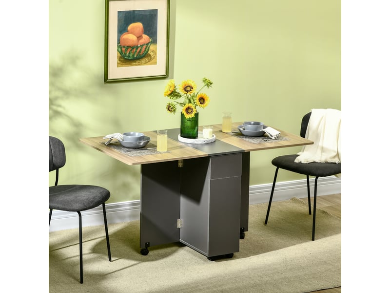  Table de salle à manger pliante en panneaux de particules avec 2 tiroirs et 1 placard, pouvant accueillir jusqu'à 6 personnes, 140 x 76 x 76 cm  - Conforama D