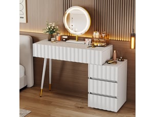 Coiffeuse 5 tiroir(s) Miroir LED intégrée avec 0 tabouret(s) inclu(s) <strong>CHICFURN</strong> <strong></strong> coloris blanc