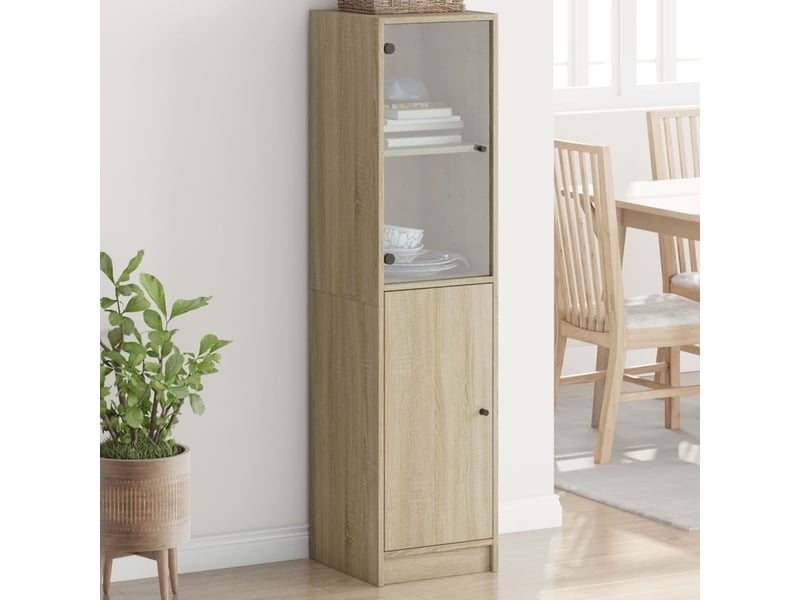  Buffet - bahut - meuble de rangement avec porte en verre chêne sonoma 35x37x142 cm  - Conforama B