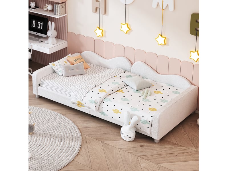  Lit enfant 90x200 cm avec dossier et accoudoirs mdf blanc sans matelas  - Conforama E