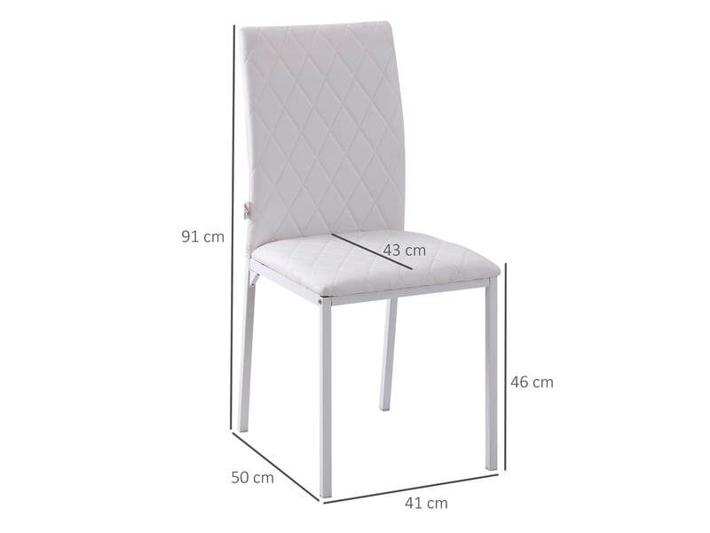  Lot 4 chaises salle à mangercuisine modernes, dossier haut surpiqûres losange, similicuir, pieds acier, blanches.  - Conforama E