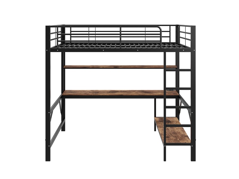 Lit mezzanine noir 140x200 cm avec bureau, led, usb, prise et étagères - Conforama A