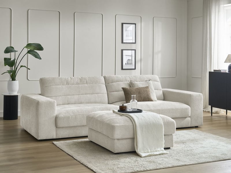  Bobochic canapé droit fixe 3 places sierra tissu texturé avec pouf beige SIERRA - Conforama B