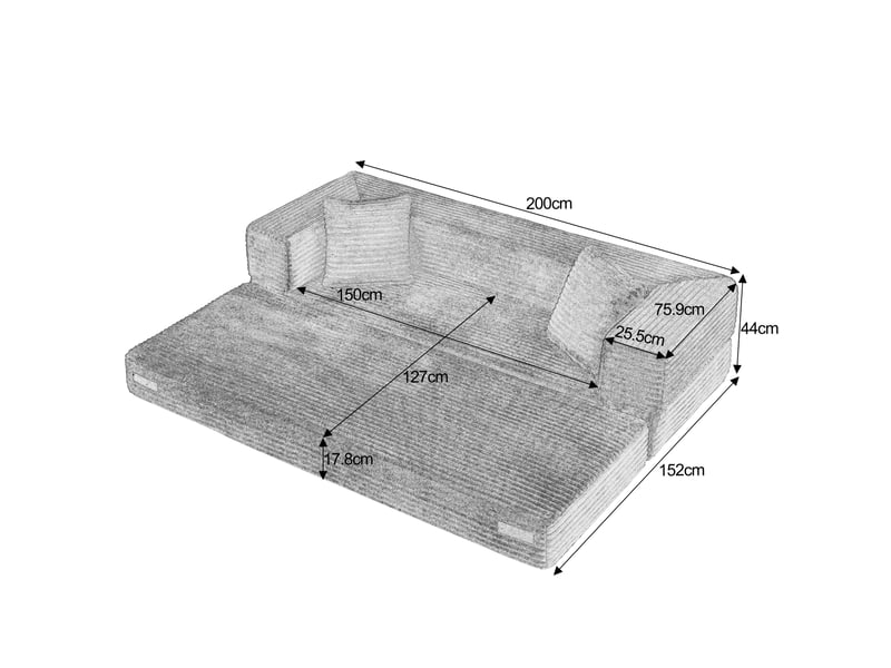 Canapé droit modulaire sans armature, convertible en lit, en velours côtelé, mousse haute densité, design classique, coloris vert - Conforama D