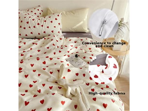 Housse de couette coeur 200x230 rouge avec 2 taies d'oreiller 48x74 cm - parure housse de couette microfibre rouge et blanche - housse de couette 2 personnes avec zip