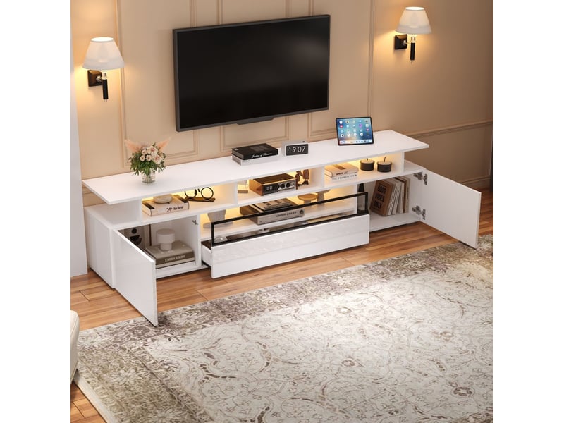  Meuble tv 180x40x50, design contemporain brillant avec rangement intégré meuble tv avec rangement  - Conforama D
