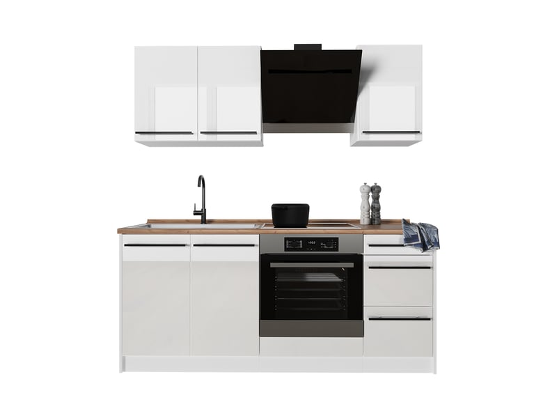  Vicco cuisine, blanc haute brillanceblanc, 180cm plan de travail anthracite  - Conforama E