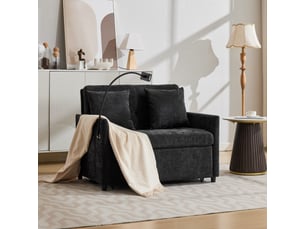 Fauteuil convertible, en tissu rembourré, coloris noir, l109 x p72 x h83,5 cm, pour salon, gain de place, design moderne