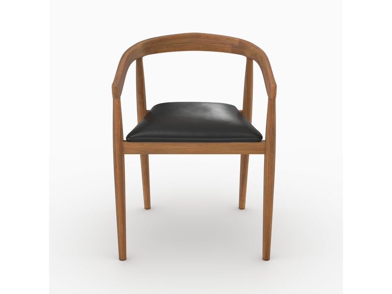 Lot de 2 chaises en bois de teck vernis et assise en cuir noir-bali Bali - Conforama C