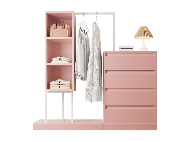  Armoire penderie avec 4 tiroirs et tringle en métal blanc et rose N657P19614950R - Conforama E