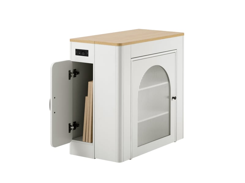  Bar conception d'épissure 80x39.6-79,6-119,6-149,6x77 - 3 plateaux, roulettes, prises usb, mdf+verre, blancbois  - Conforama D
