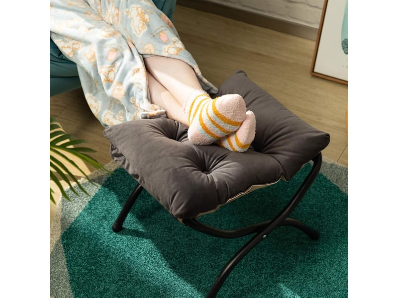  Repose-pieds pliable en tissu velours – pieds en métal, gris foncé  - Conforama D