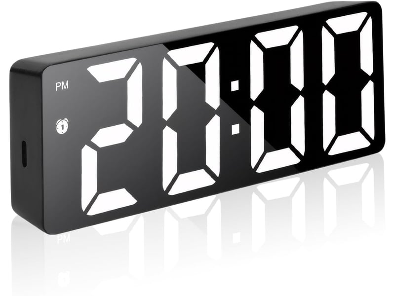  Réveil numérique led, horloge de chevet, réveil alimenté par usb, avec 3 modes de répétition,température somnoler luminosité réglable horloge (noir)  - Conforama A