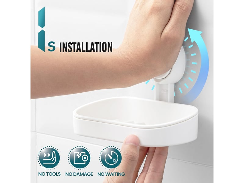  Porte-savon à ventouse pour salle de bain, mural, porte-savon amovible en plastique avec trou de drainage.  - Conforama E