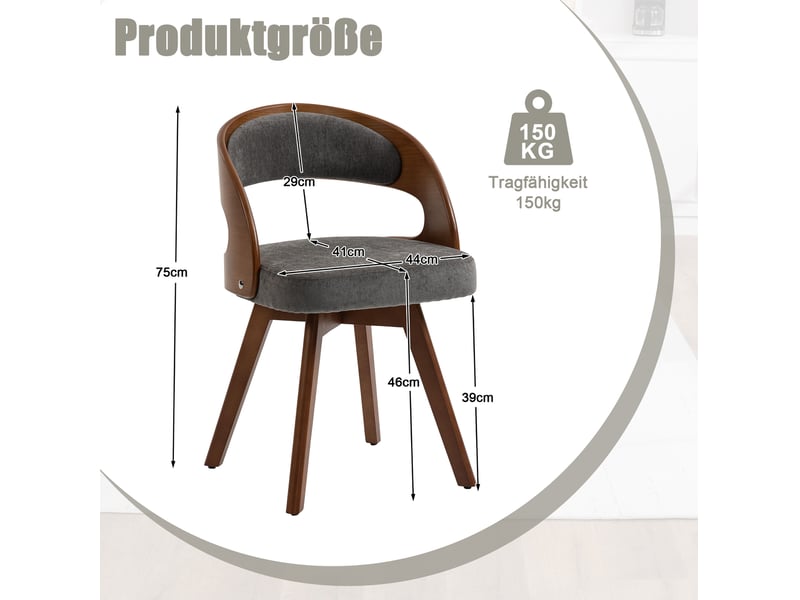 Chaise de salle à manger pivotante à 360°, lin gris  - Conforama E